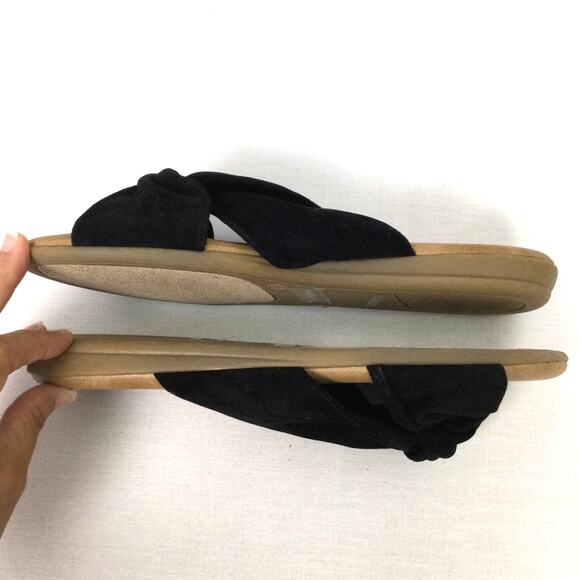 Lulus Faux Suede Twist Open Toe Cushioned Comfort Flat Black Slide Sandal 7.5 - Picture 9 of 9